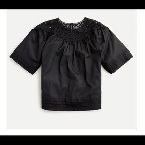 J.Crew Black short sleeve top with lace detail.